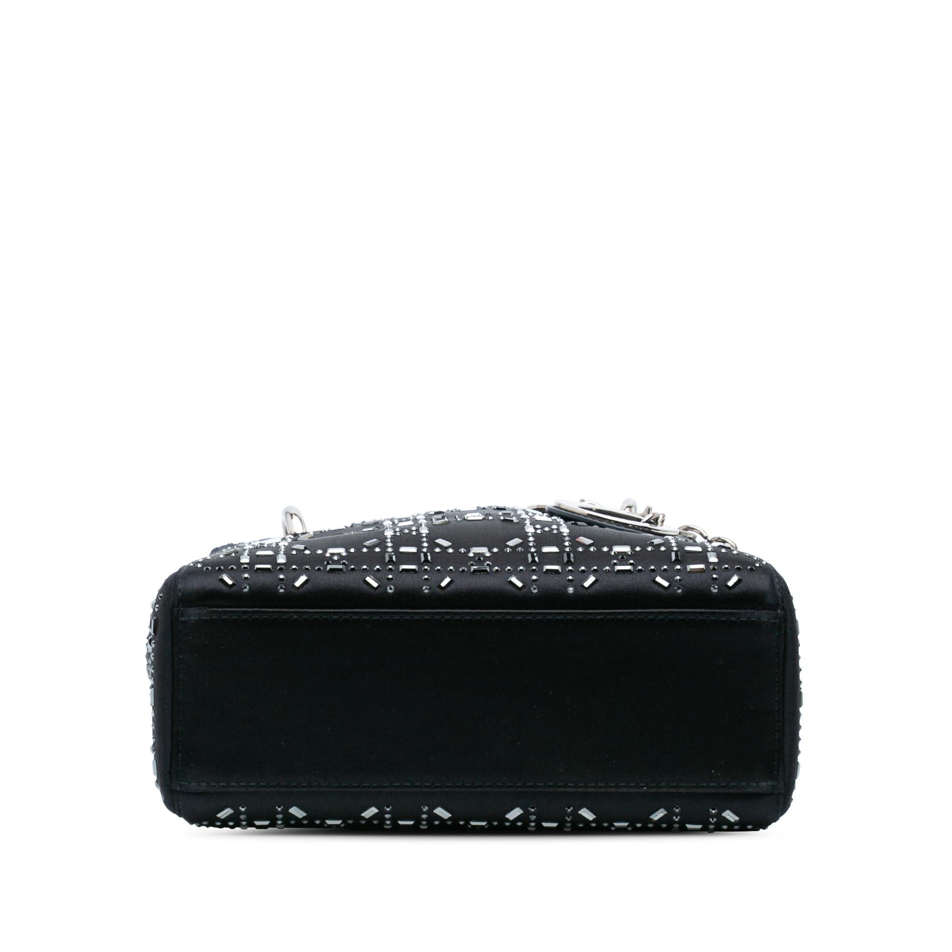 Dior Cannage Strass Crystal Embellished Lady Satchel Bag Satin Mini Lady Dior 1