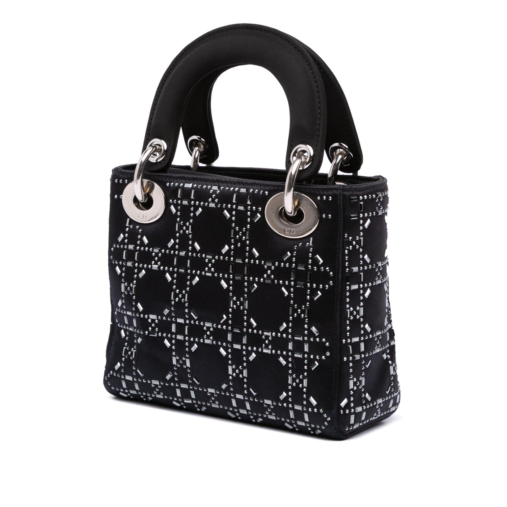 Dior Cannage Strass Crystal Embellished Lady Satchel Bag Satin Mini Lady Dior 2