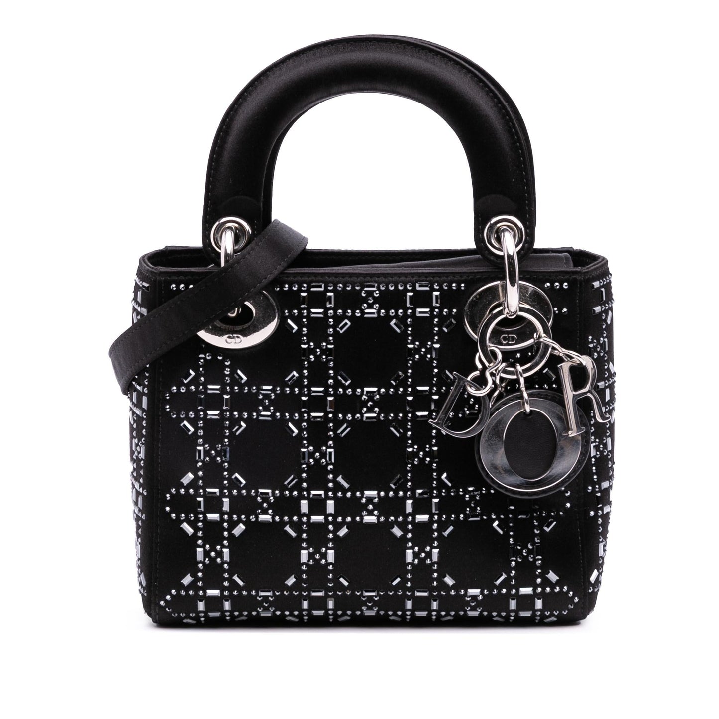 Dior Cannage Strass Crystal Embellished Lady Satchel Bag Satin Mini Lady Dior 3