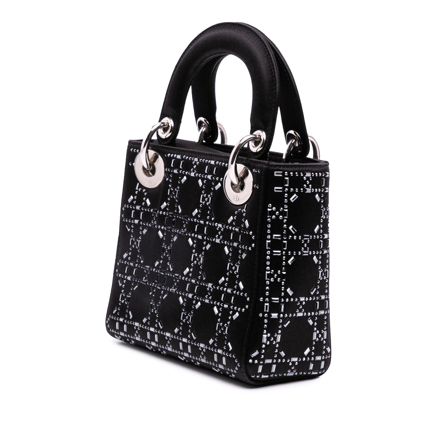 Dior Cannage Strass Crystal Embellished Lady Satchel Bag Satin Mini Lady Dior 3