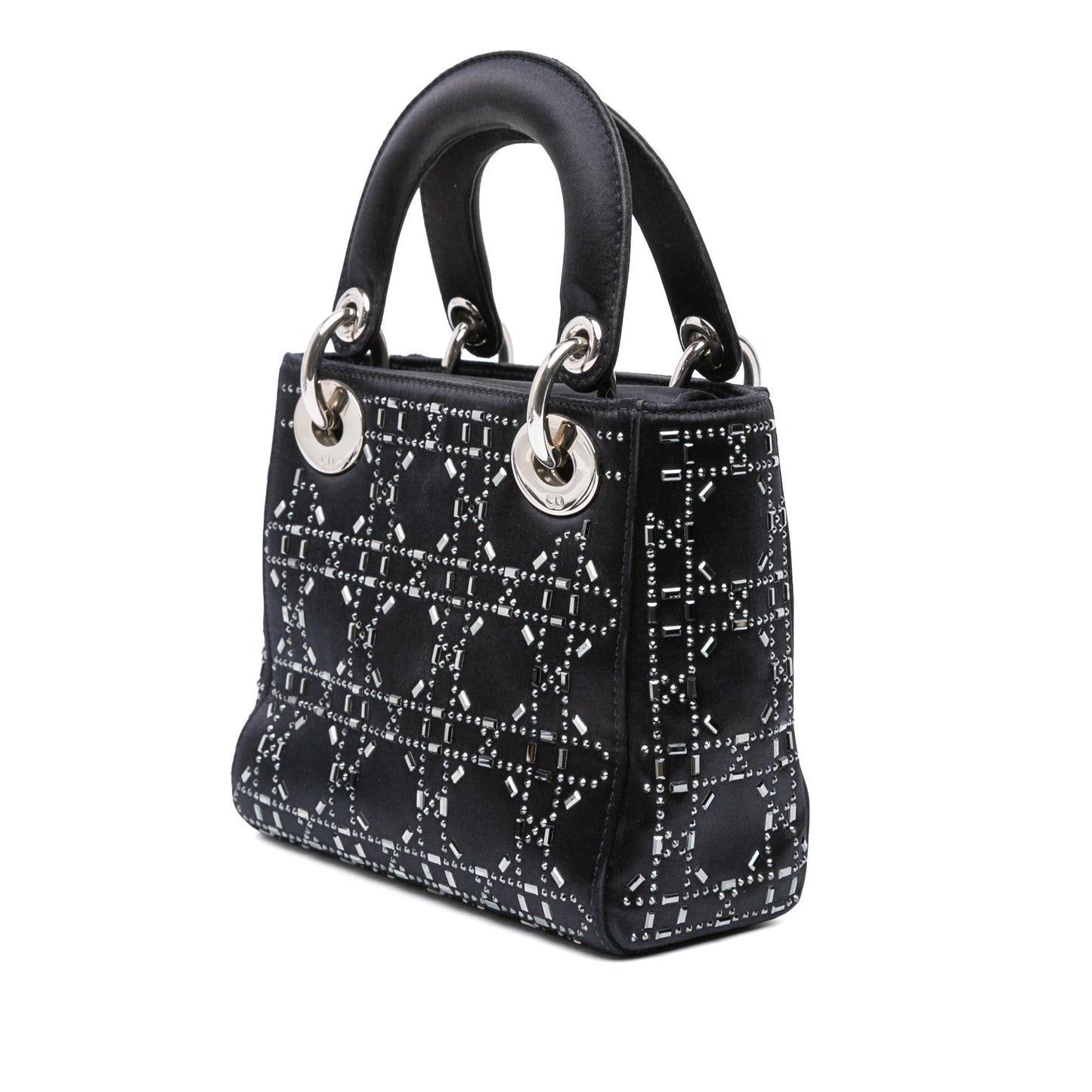 Dior Cannage Strass Crystal Embellished Lady Satchel Bag Satin Mini Lady Dior 4