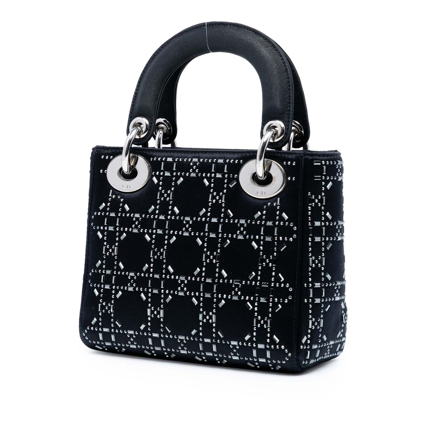 Dior Cannage Strass Crystal Embellished Lady Satchel Bag Satin Mini Lady Dior 5