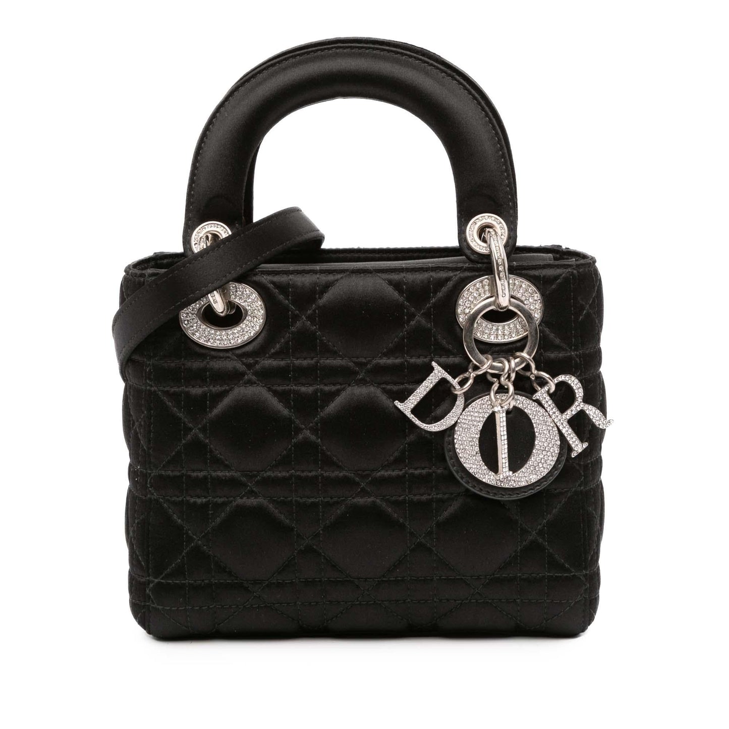 Dior Cannage Swarovski Crystal Lady Satchel Bag Satin Mini