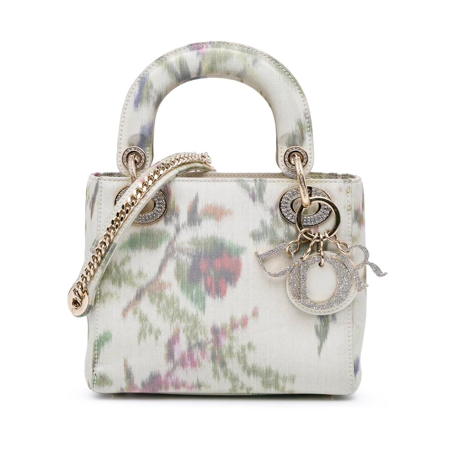 Dior Floral Crystal Lady Satchel Bag Satin Mini