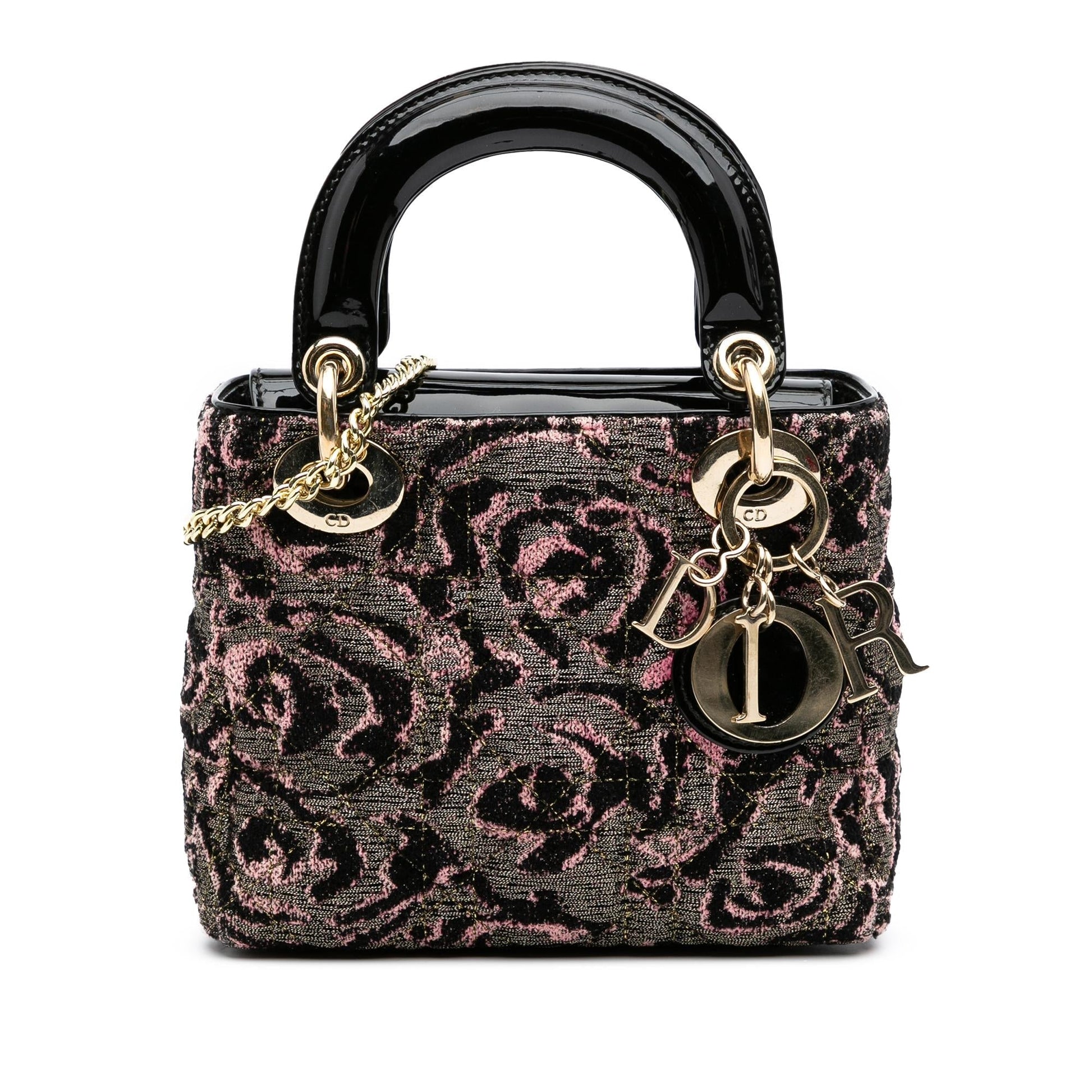 Dior Tweed Rose Lady Satchel Bag Mini Embroidered