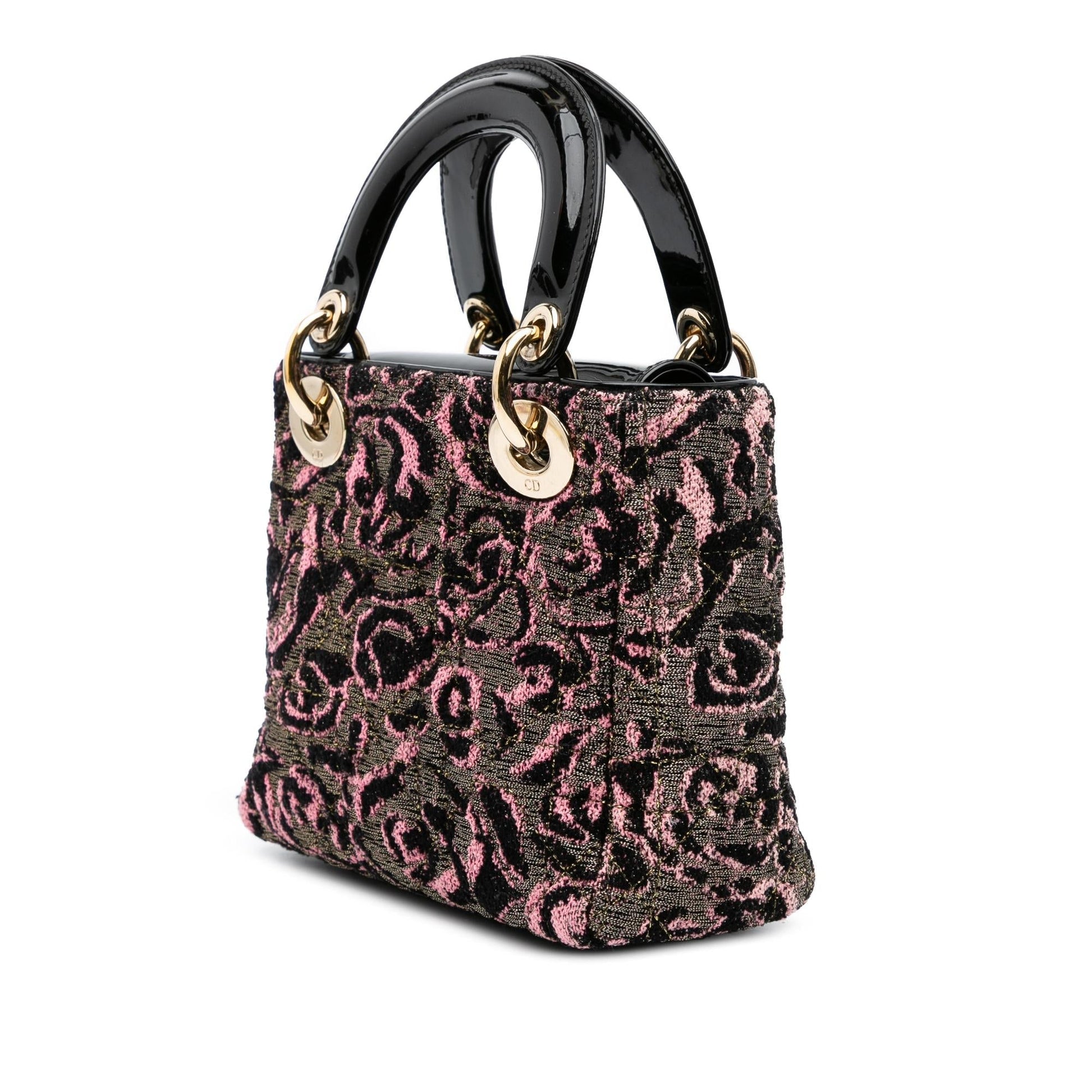 Dior Tweed Rose Lady Satchel Bag Mini Embroidered Lady Dior 1