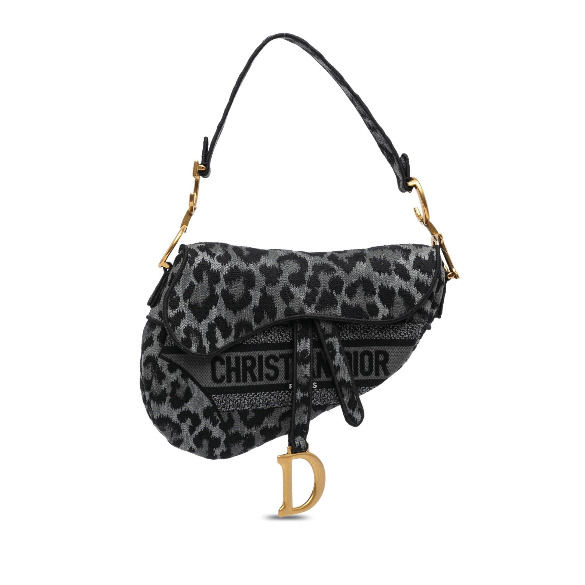 Dior Mizza Leopard Saddle Bag Canvas Embroidered Shoulder Bag