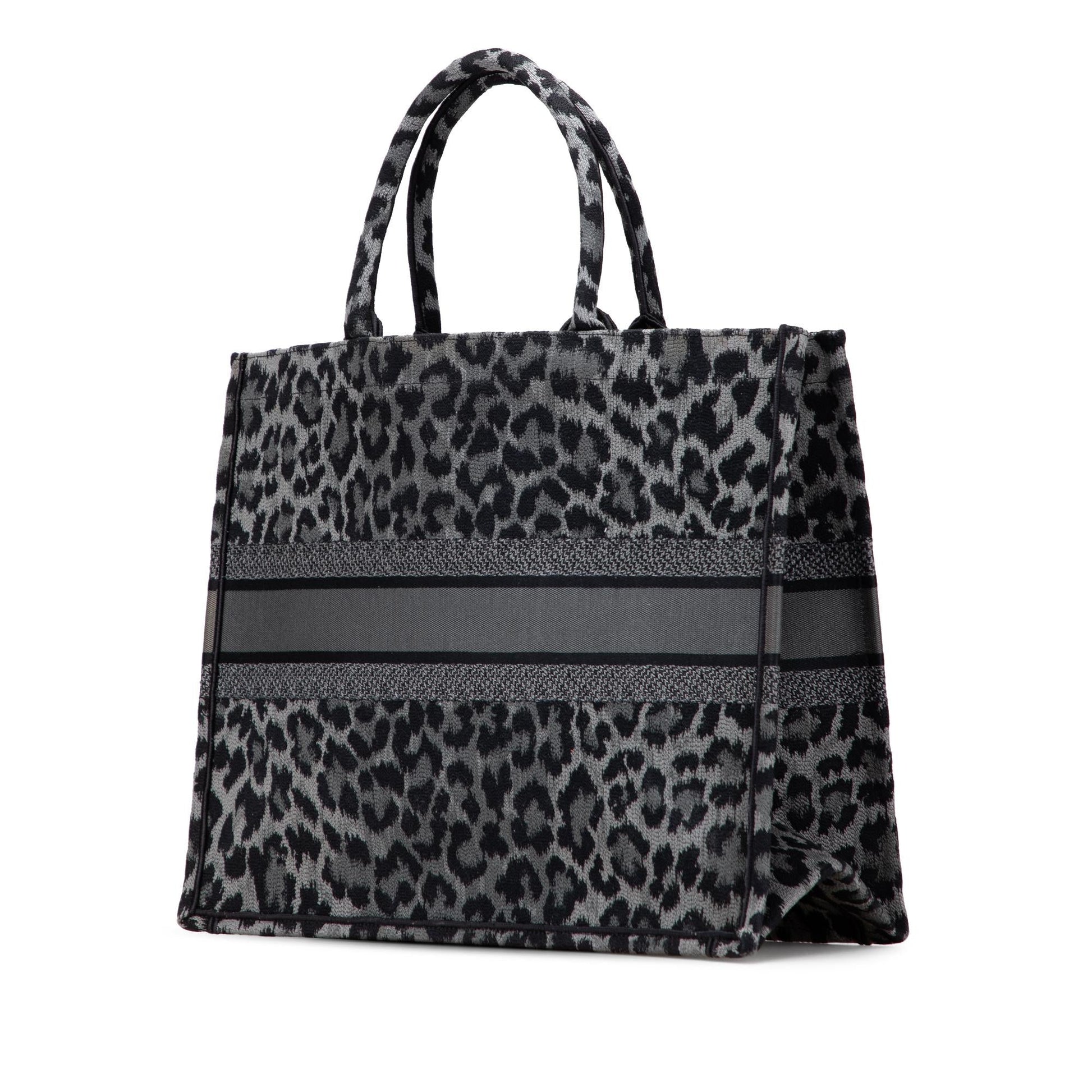 Dior Mizza Leopard Book Tote Canvas Large Embroidered Tote Bag