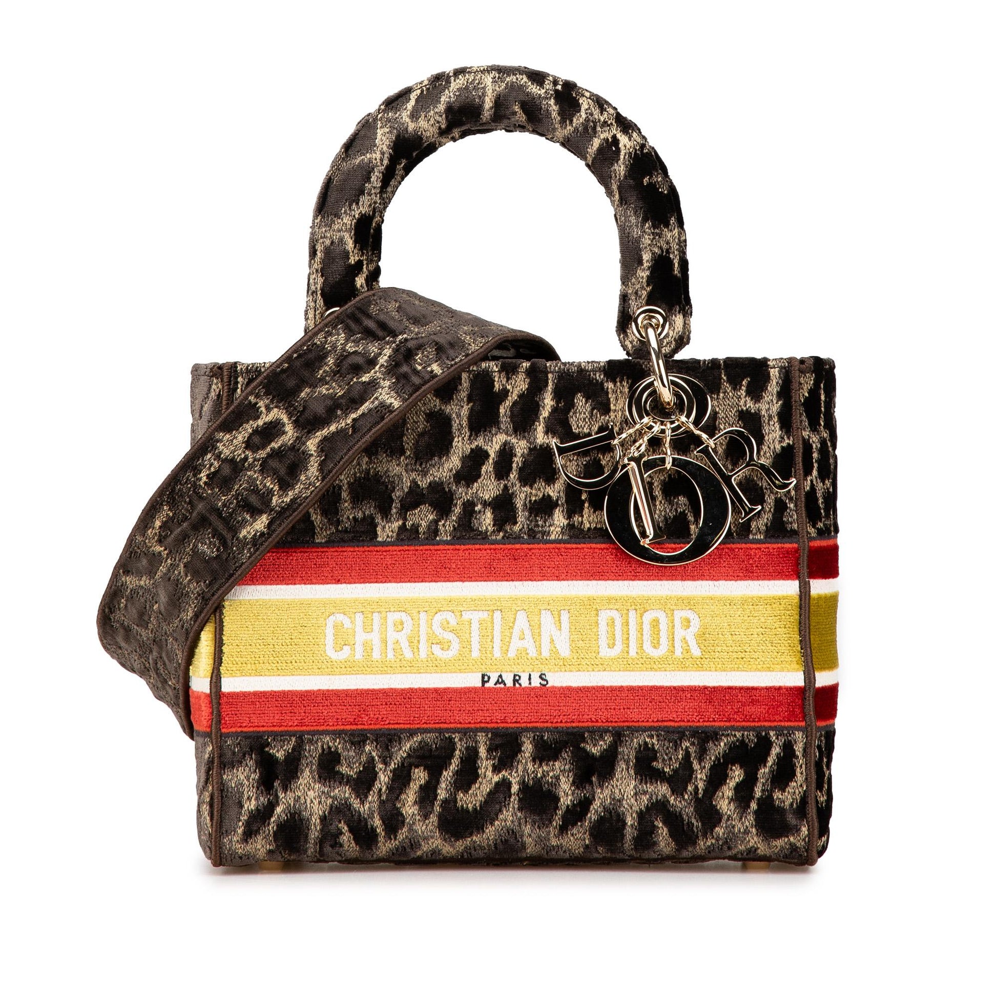Dior Mizza Velvet Leopard Lady Lite Satchel Bag Medium Embroidered