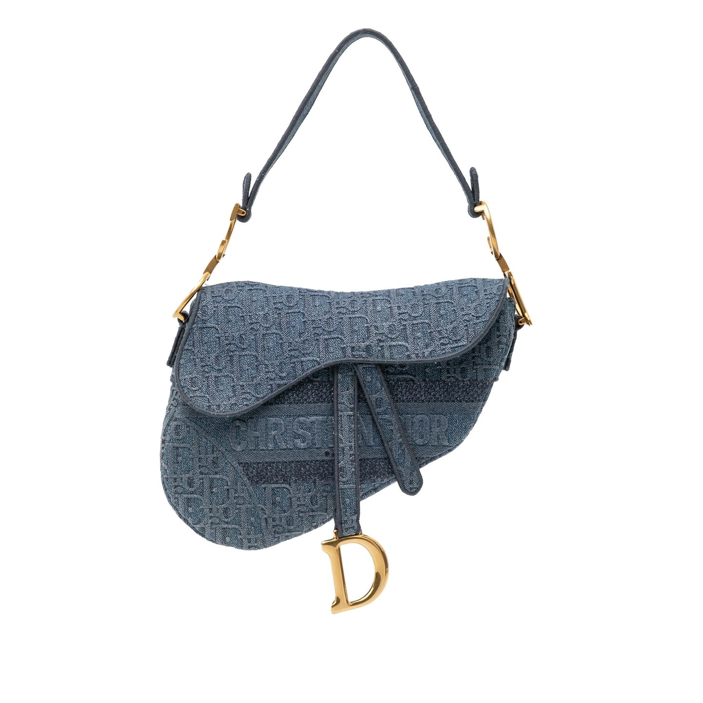 Dior Oblique Saddle Bag Denim Embroidered Shoulder Bag