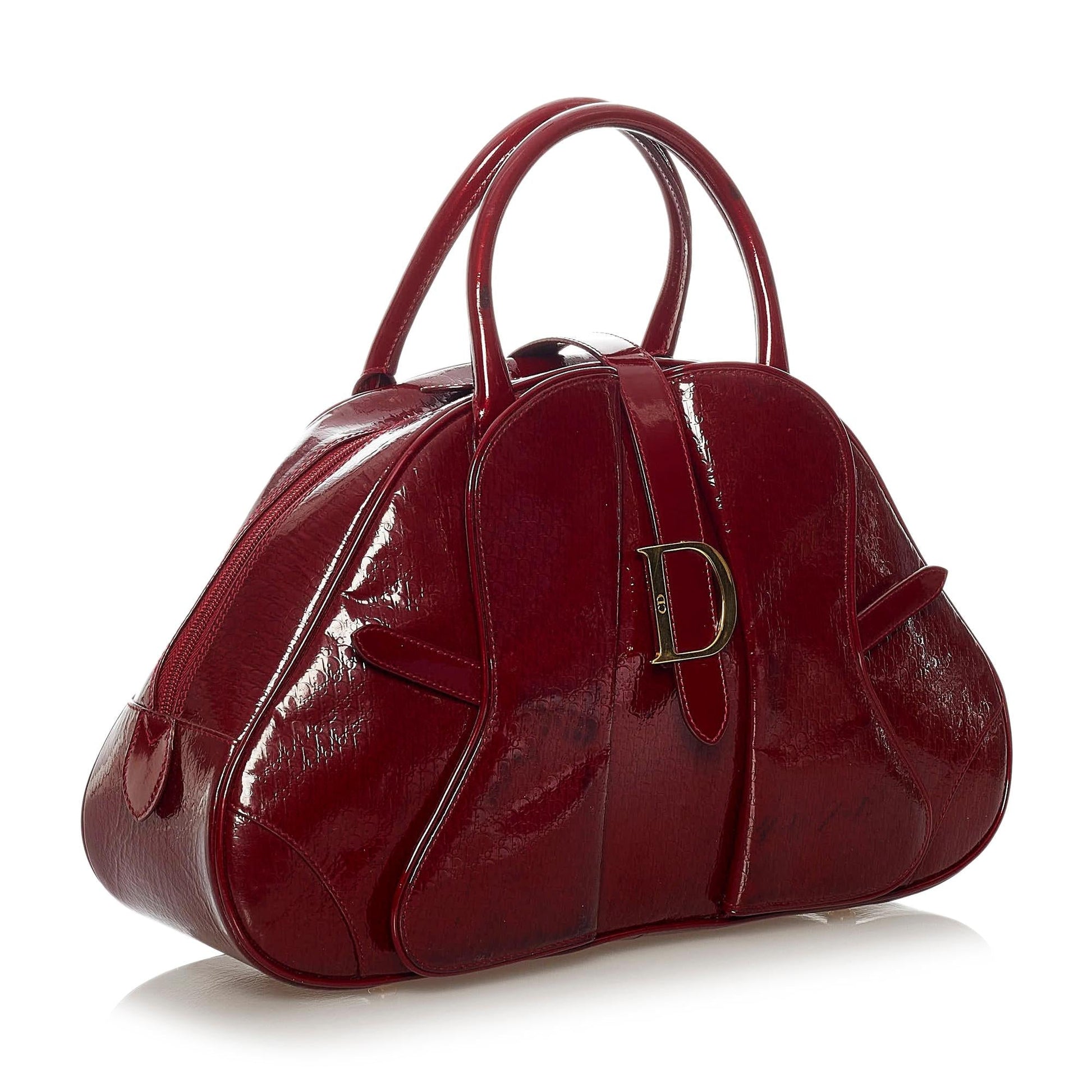 Dior Saddle Dome Handbag Shg Leather Patent Satchel Bag