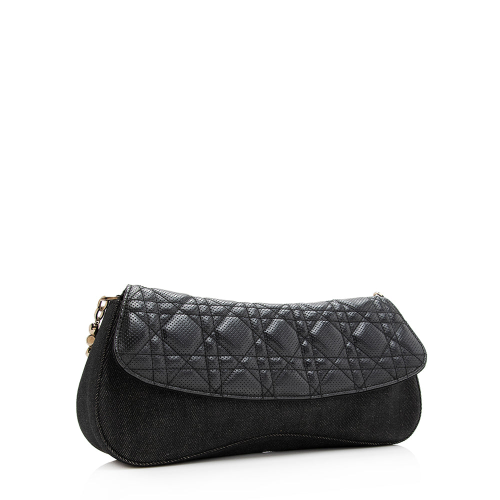 Dior Perforated Cannage Shoulder Bag Shf Denim Chain