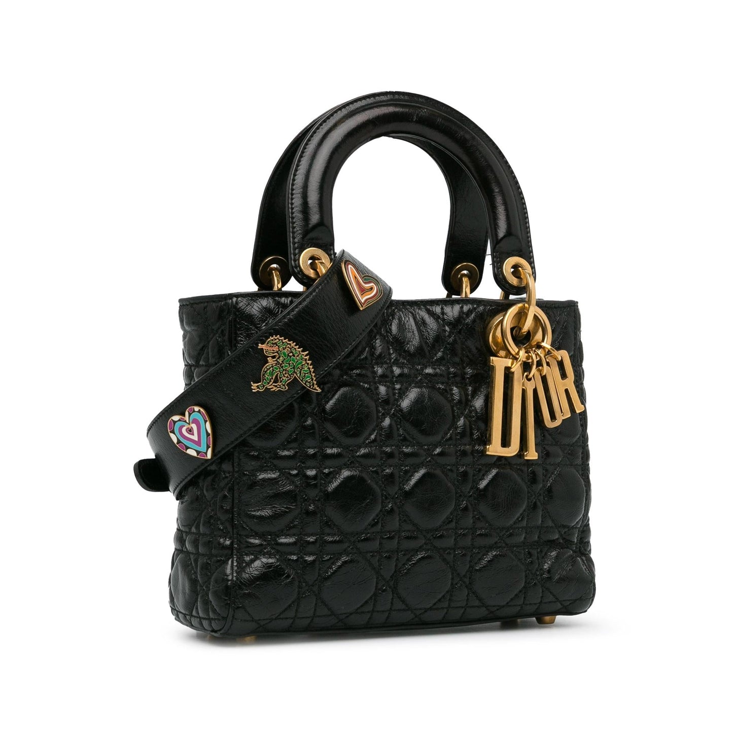 Dior Crinkled Cannage Lucky Badges My Lady Shg Rzhaed Patent Small Satchel Bag