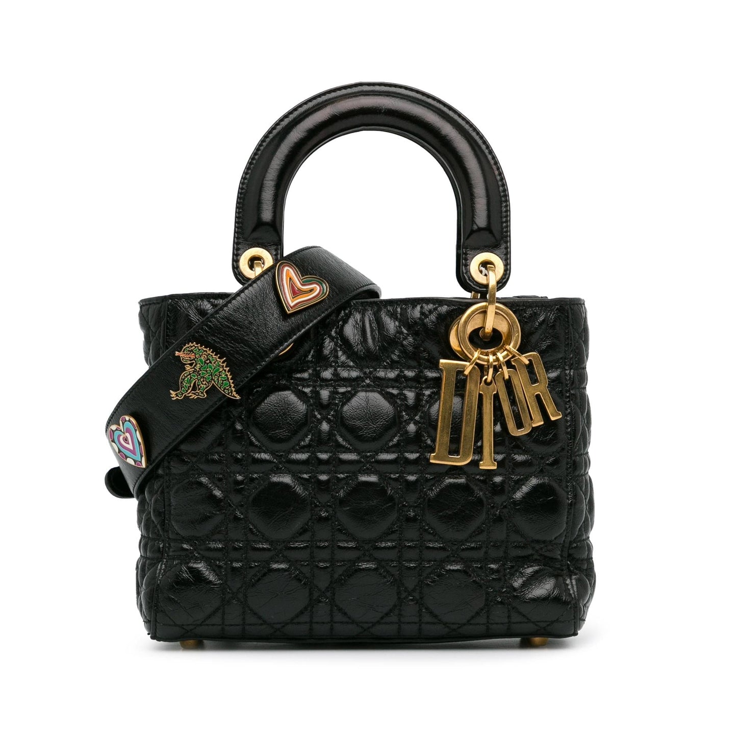 Dior Crinkled Cannage Lucky Badges My Lady Satchel Bag Patent Small