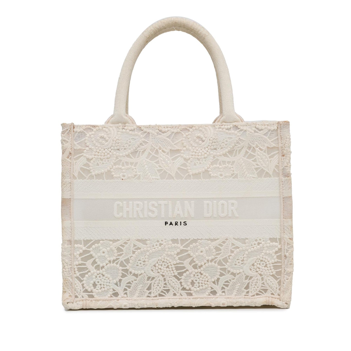 Dior Lace Embroidery Book Tote Small Tote Bag