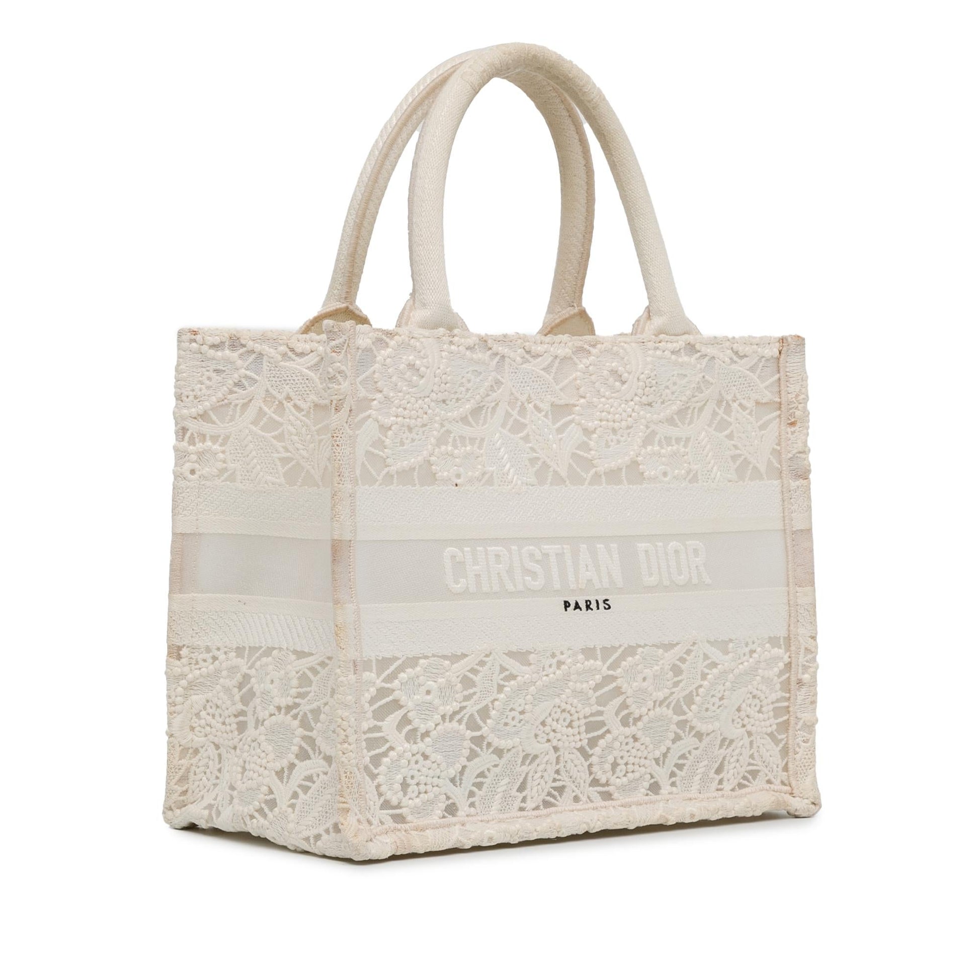 Dior Lace Embroidery Book Tote Small Tote Bag