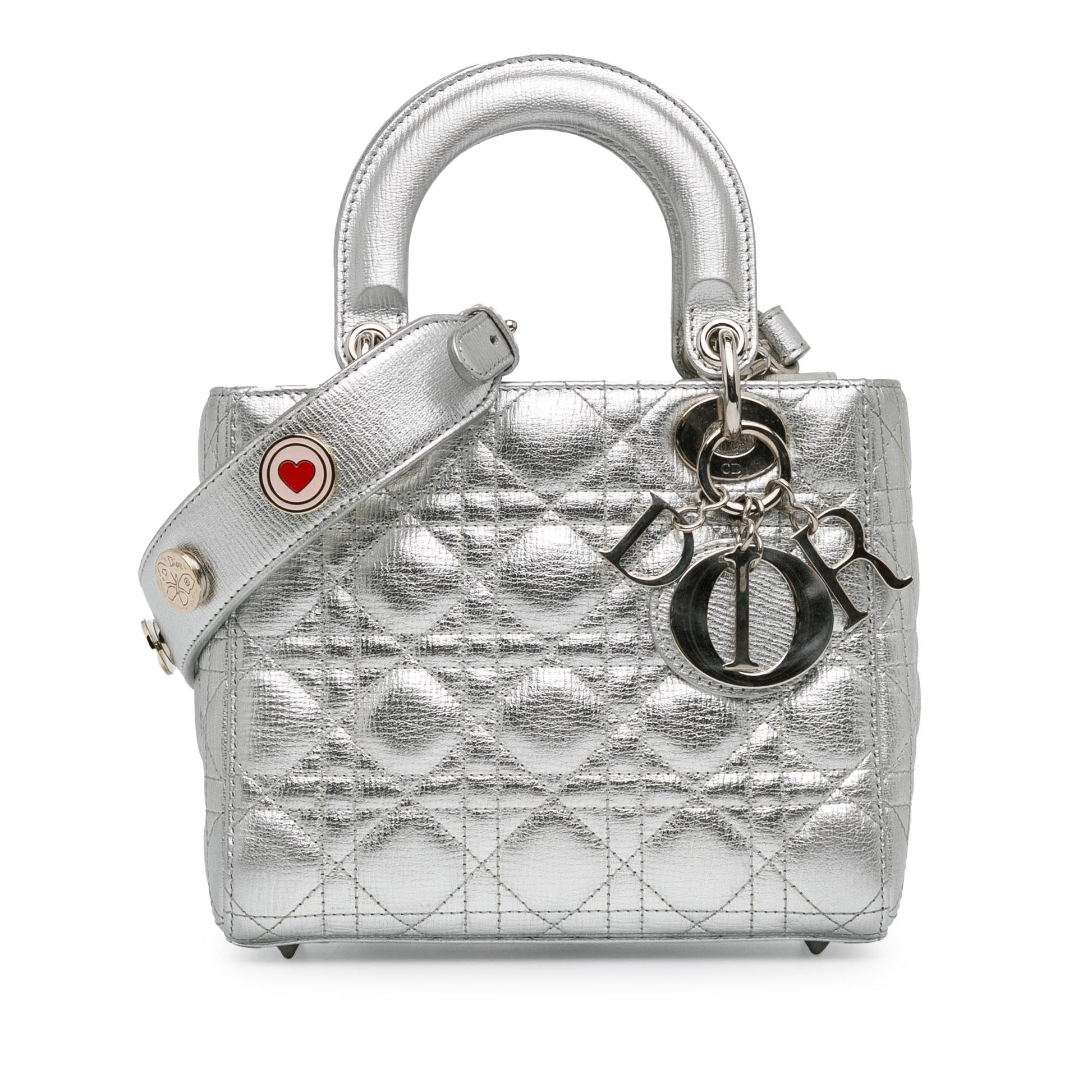 Dior Metallic Grained Calfskin Cannage Lucky Badges My Lady Small Satchel Bag