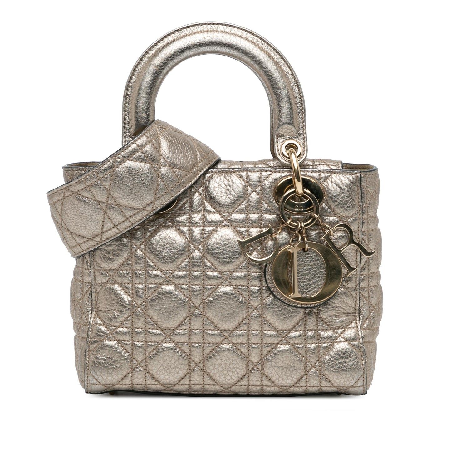 Dior Metallic Grained Calfskin Cannage Supple Lady Satchel Bag Small