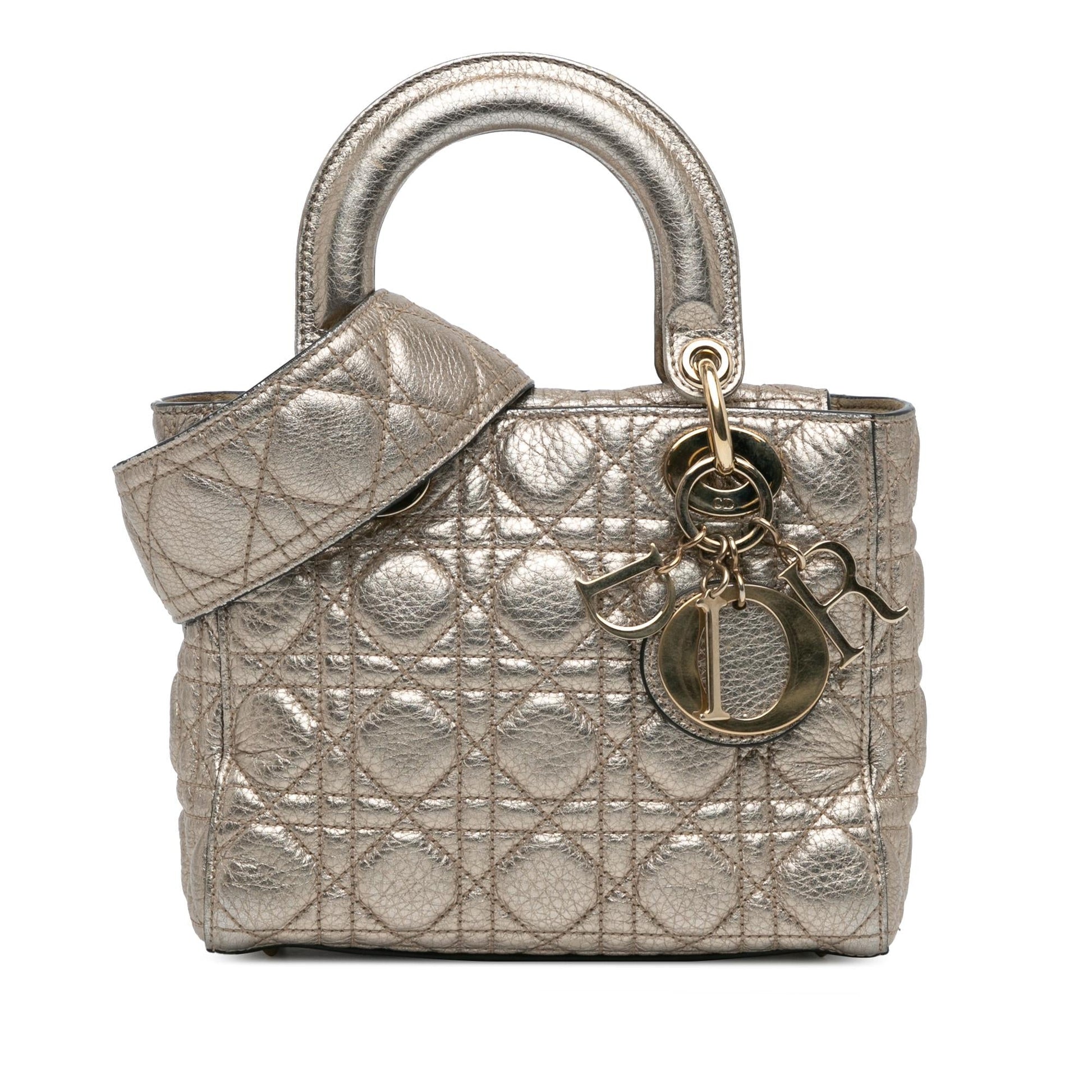 Dior Metallic Grained Calfskin Cannage Supple Lady Satchel Bag Small