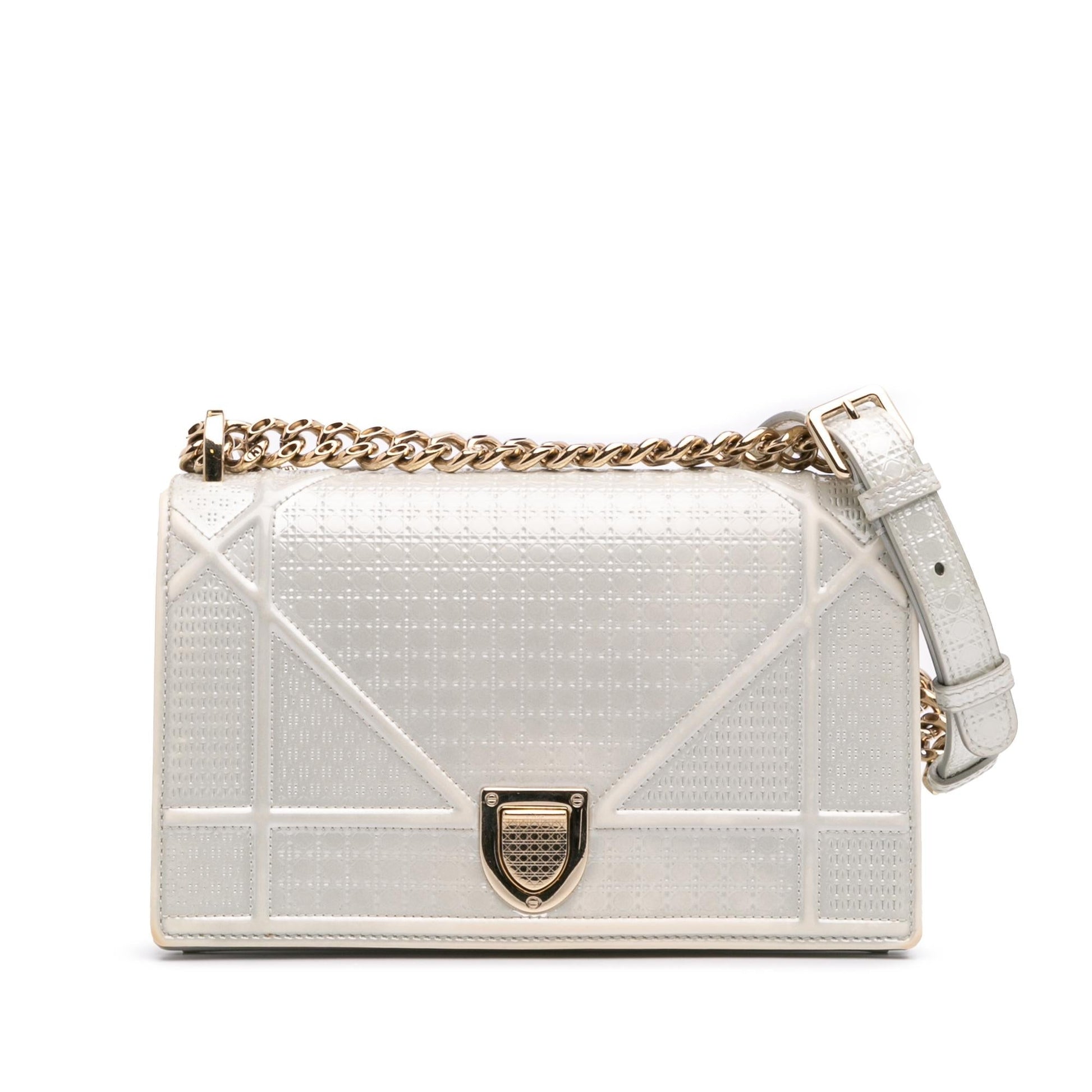 Dior Metallic Microcannage ama Crossbody Bag Patent Small Flap