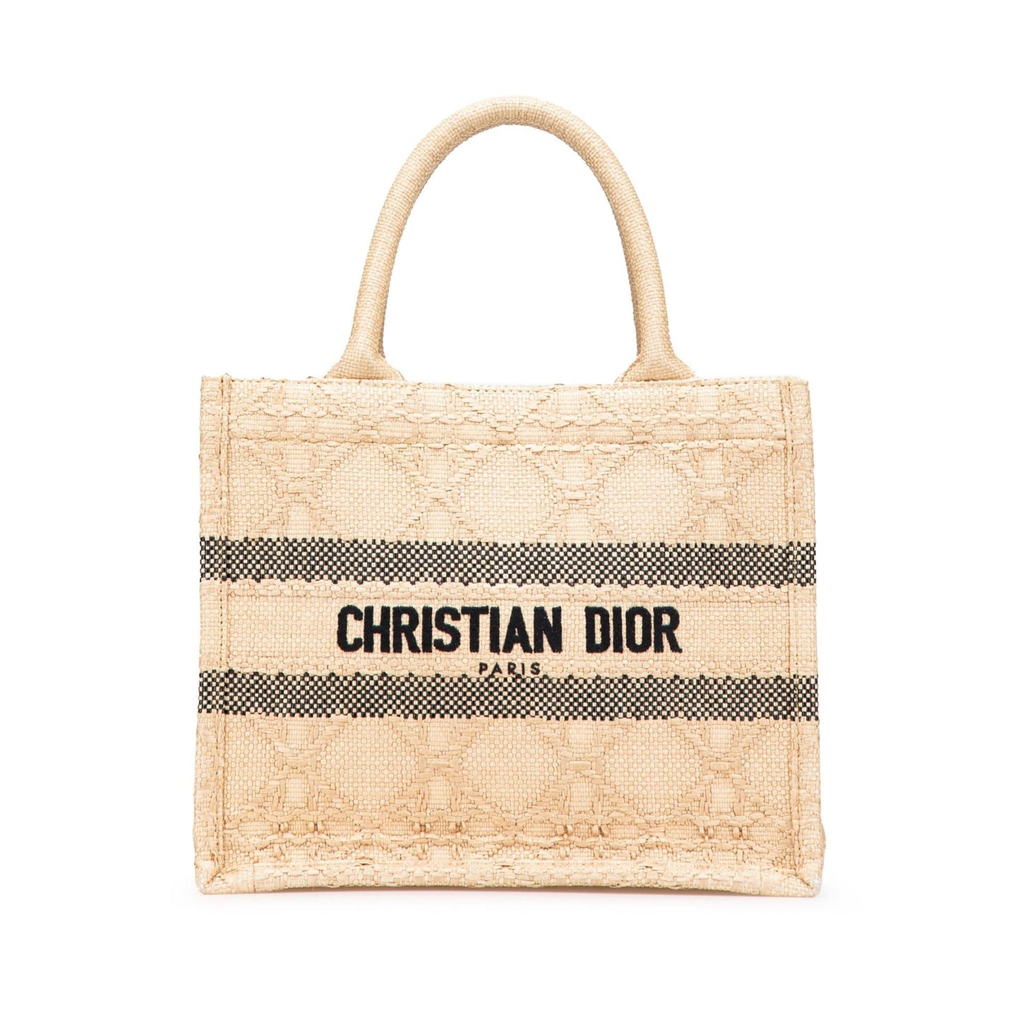 Dior Cannage Book Tote Raffia Small Tote Bag