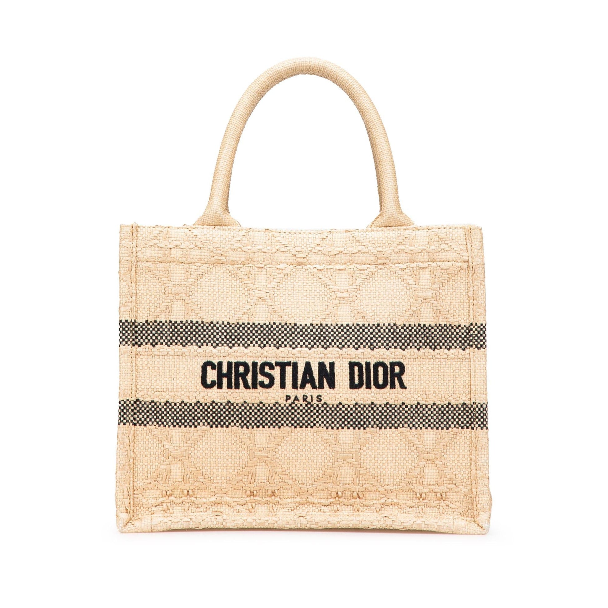 Dior Cannage Book Tote Raffia Small Tote Bag