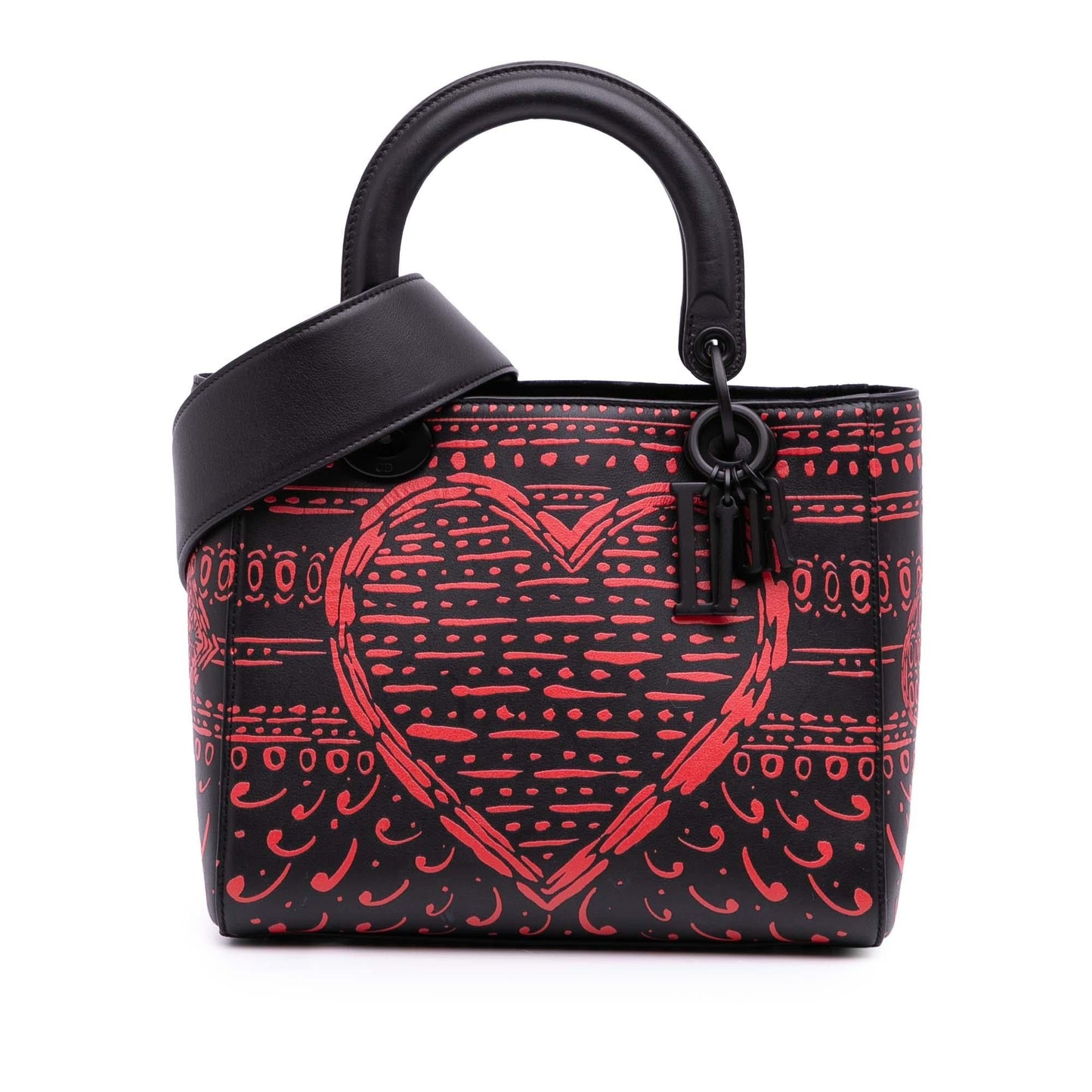 Dior Smooth Calfskin Painted Heart Clover Lady Satchel Bag Small