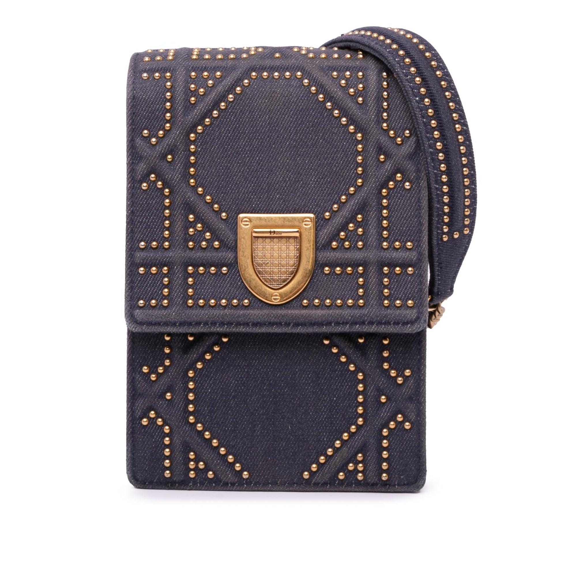 Dior Studded Vertical ama Crossbody Denim Crossbody Bag