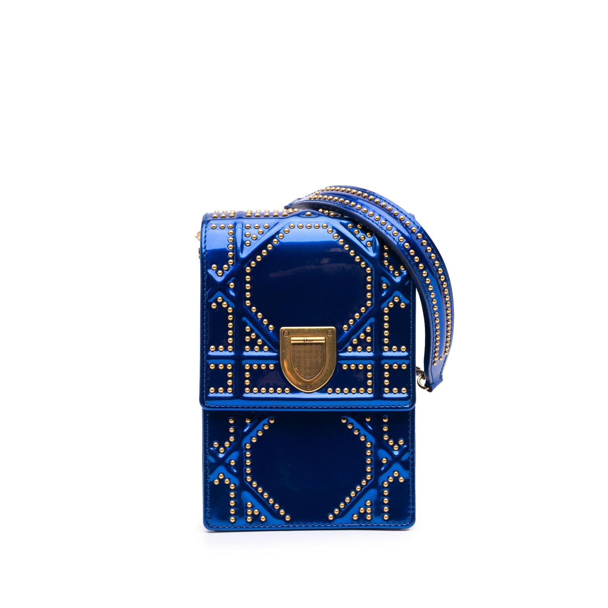 Dior Studded ama Vertical Clutch Patent Clutch Bag
