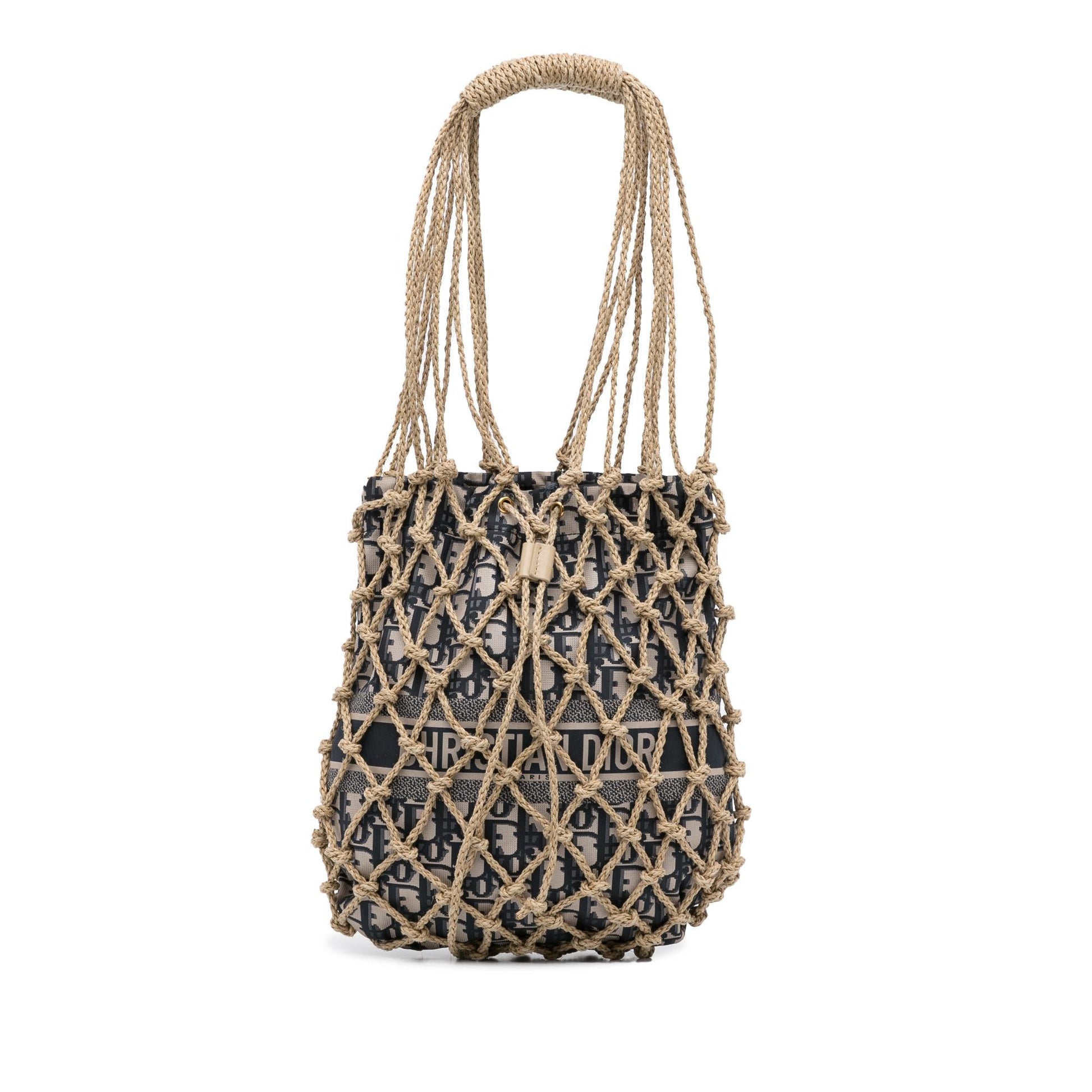 Dior Rope And Oblique Technical Fabric Net Bag Shg Woven Shoulder Bag