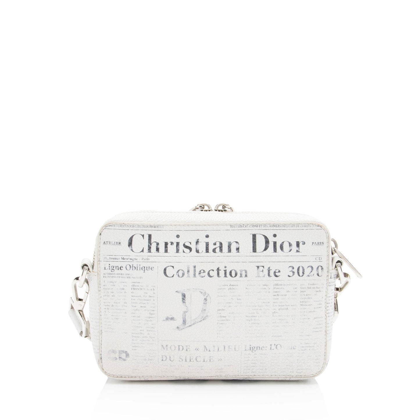 Dior Daniel Arsham Newsprint Double Crossbody Leather Zip Crossbody Bag