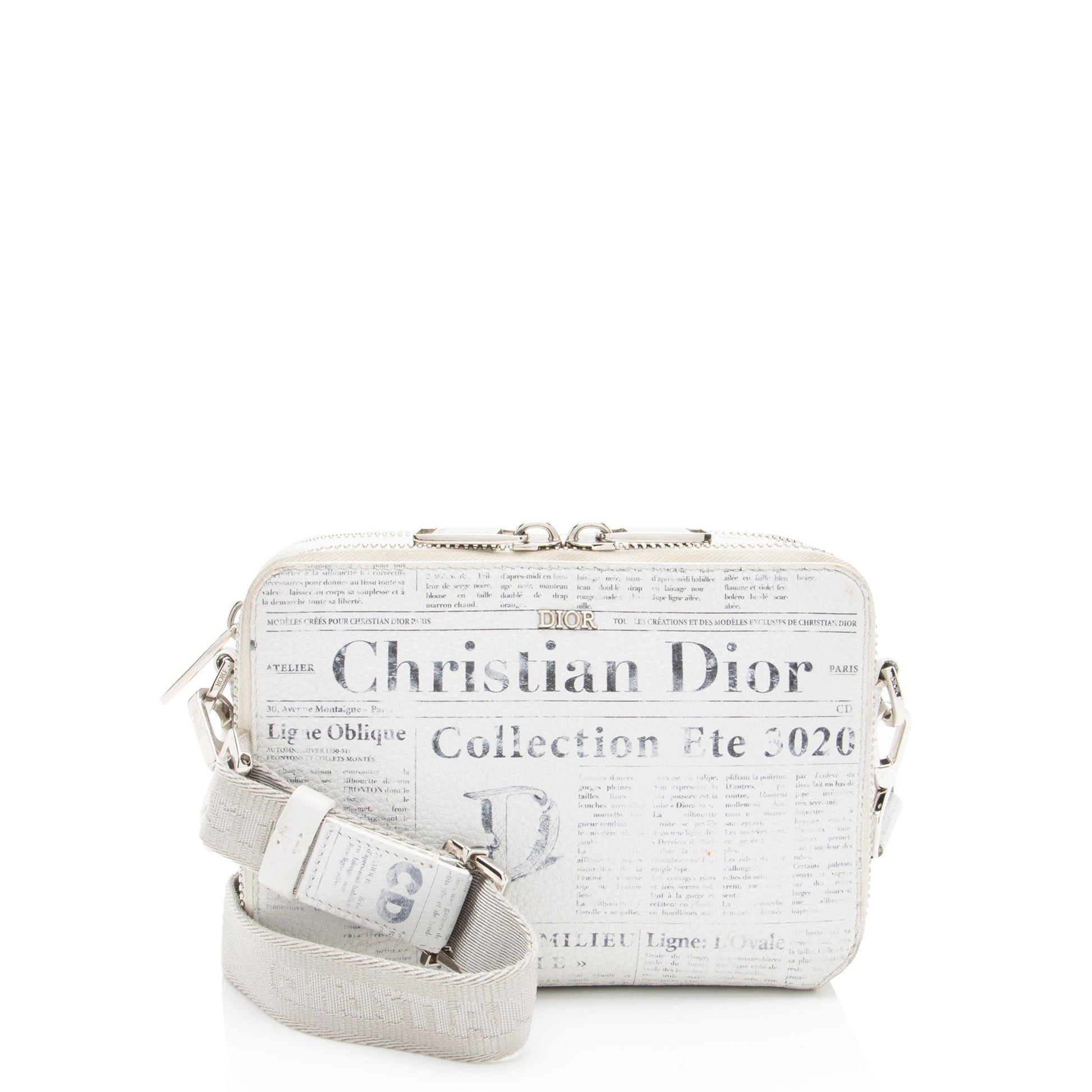 Dior Daniel Arsham Newsprint Double Crossbody Leather Zip Crossbody Bag