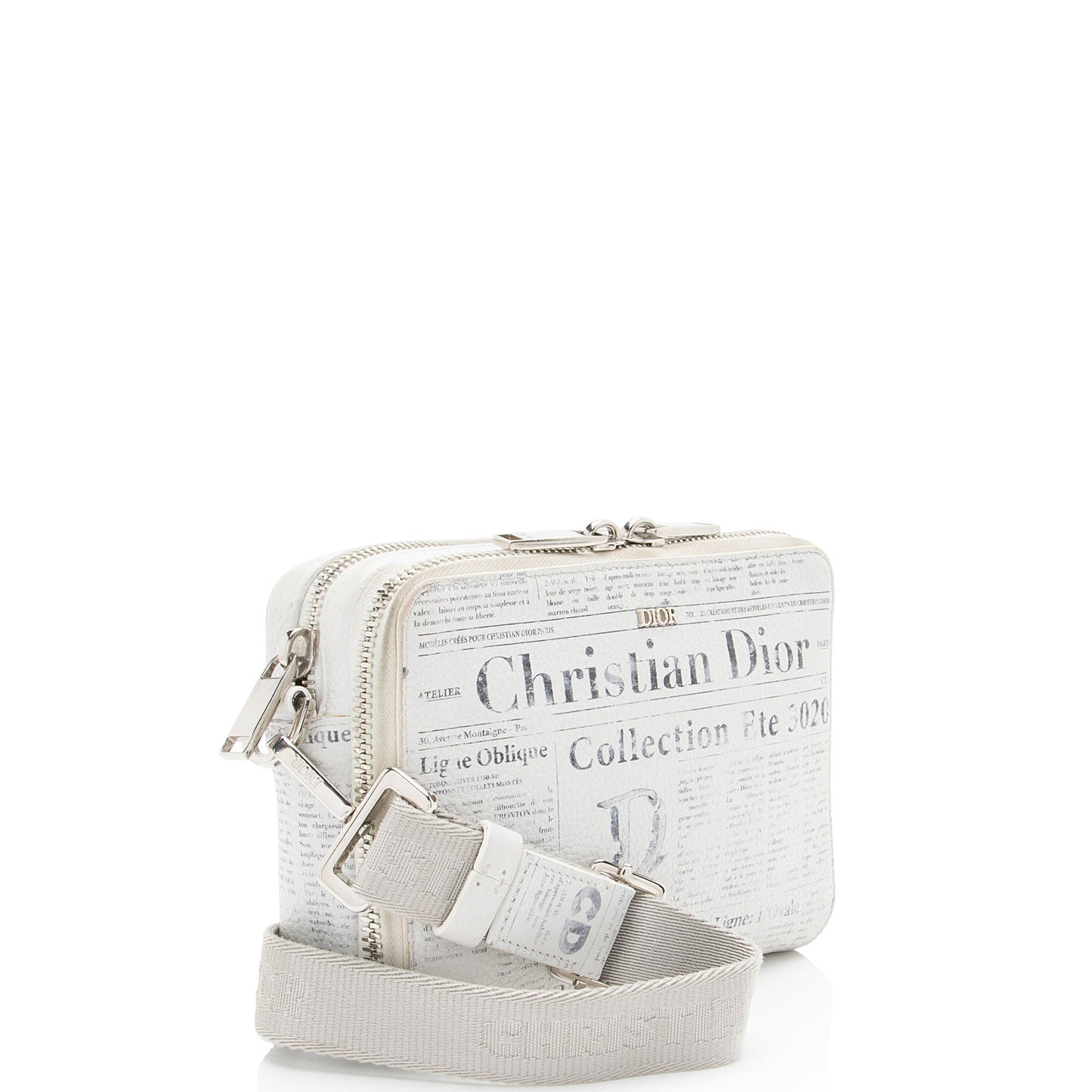 Dior Daniel Arsham Newsprint Double Crossbody Leather Zip Crossbody Bag