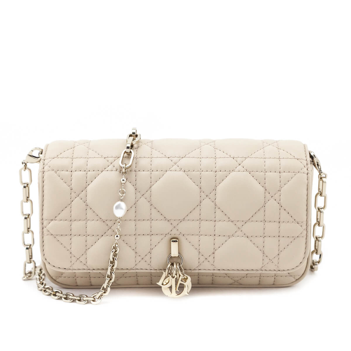 Dior Handbag Calfskin Cannage Lady Talk Phone Pouch Beige