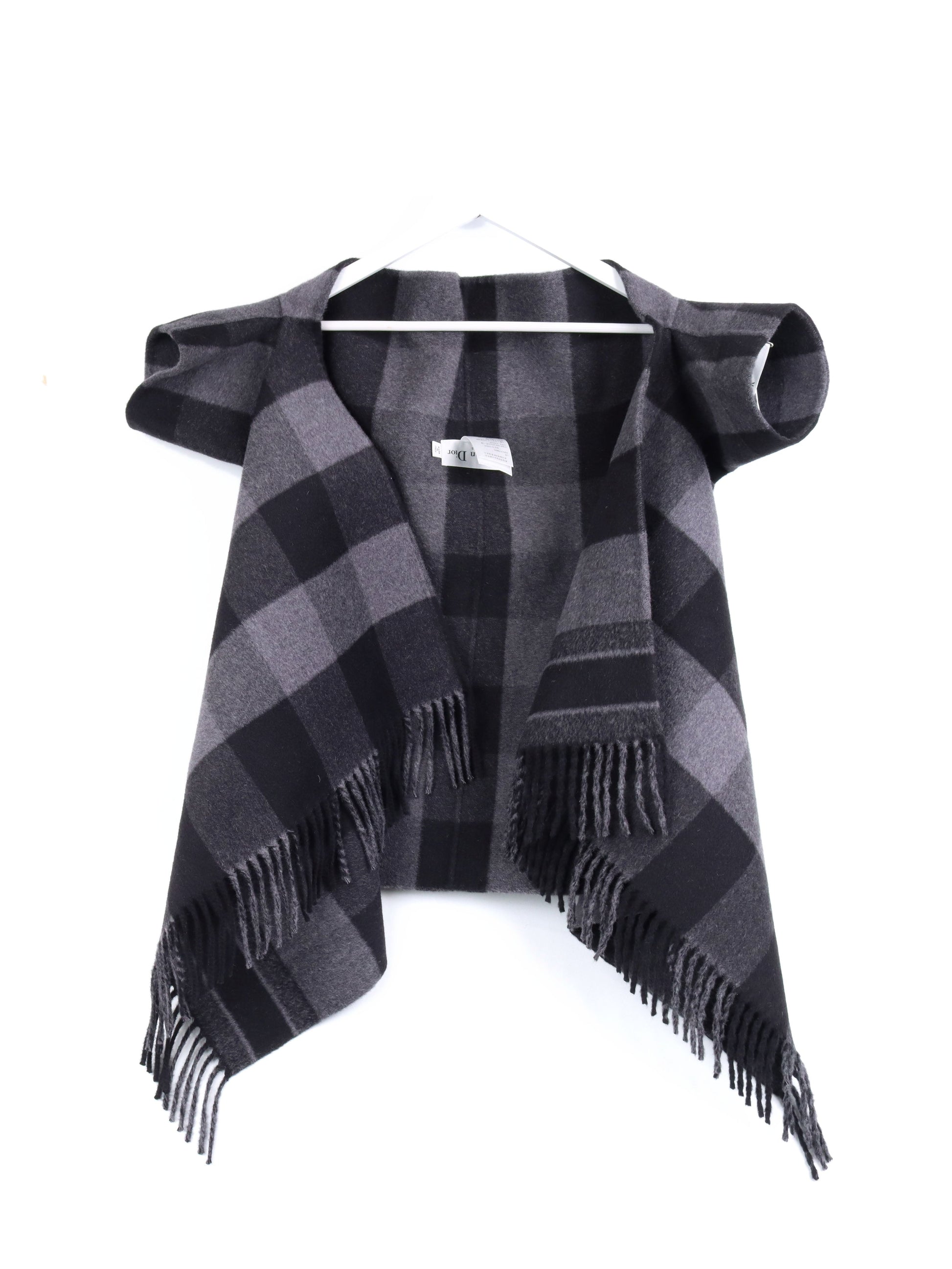 Dior Handbag Grey Check Fantaisie Scarf Jacket S Gray