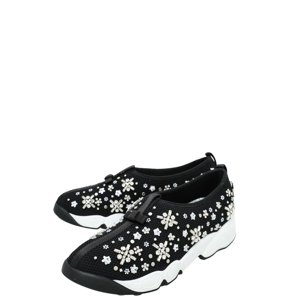 Dior Shoe Christian Crystal Fusion Sneakers 38 Black Embroidered Shoes