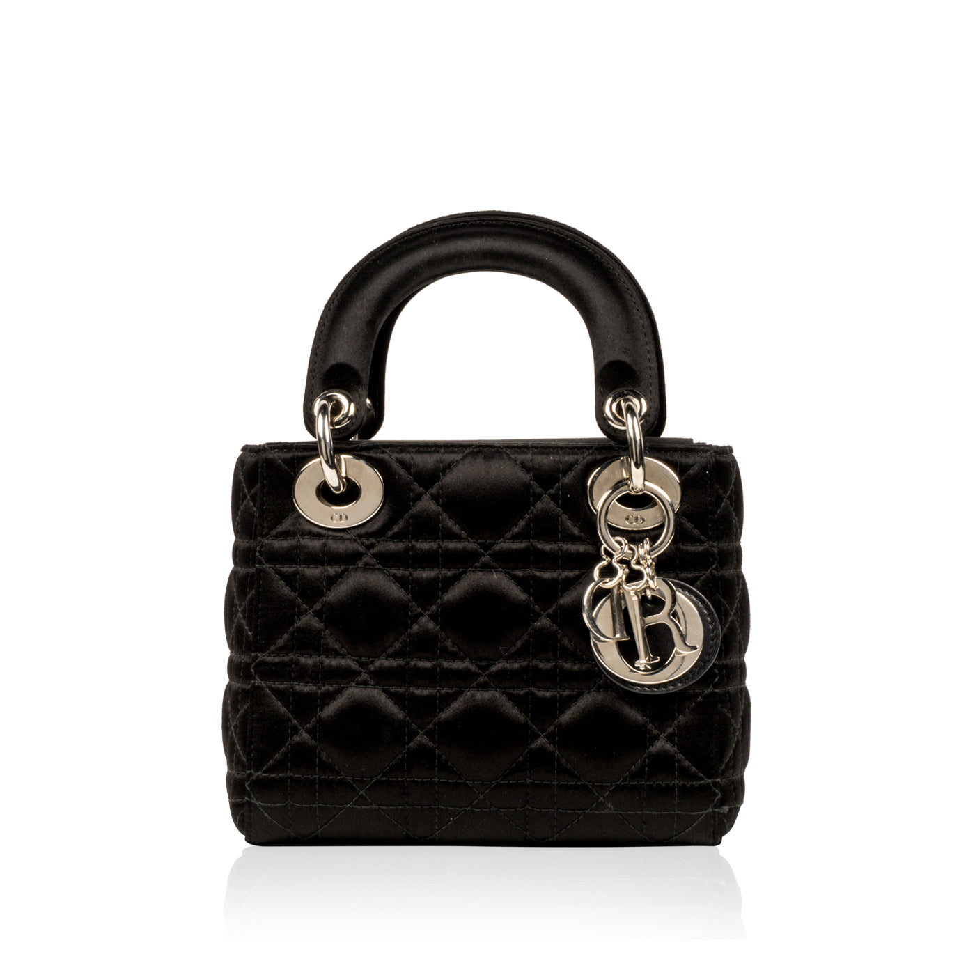 Dior Christian Lady Shoulder Bag Satin Black Mini