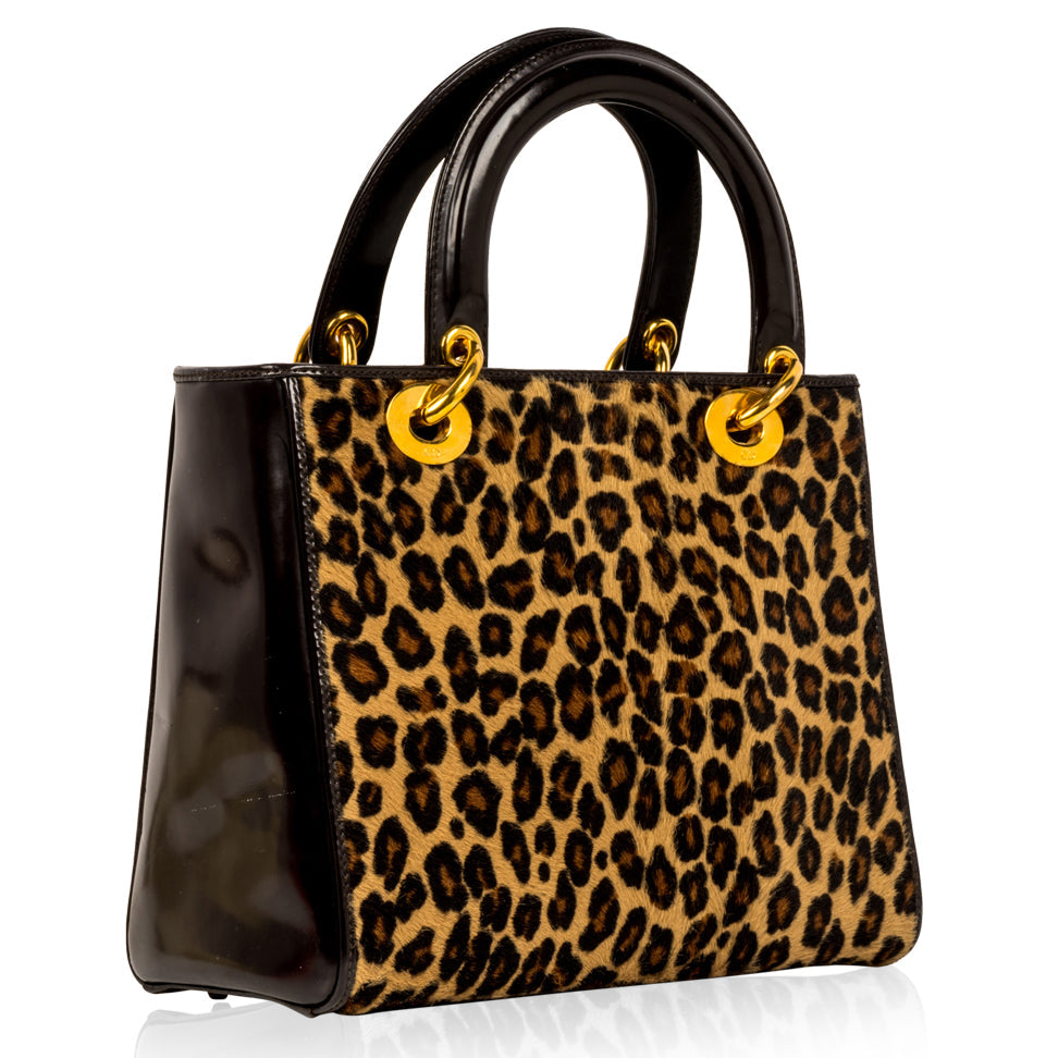 Dior Christian Lady Leopard Fur Tote Bag Medium