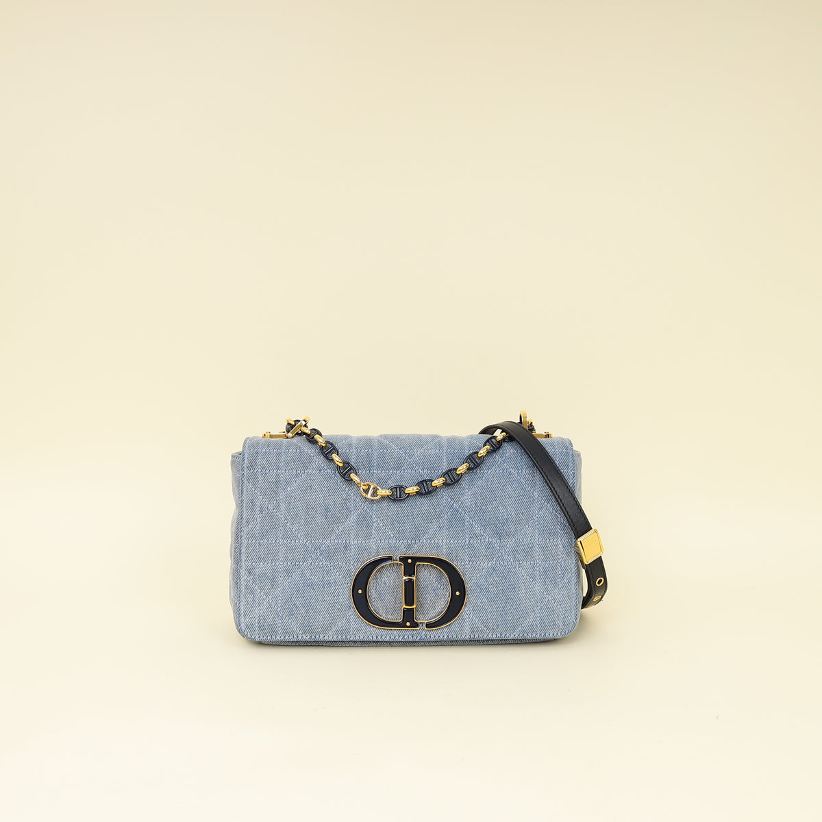 Dior Handbag Christian Macrocannage Caro Bag Denim Blue Medium Shoulder Bag