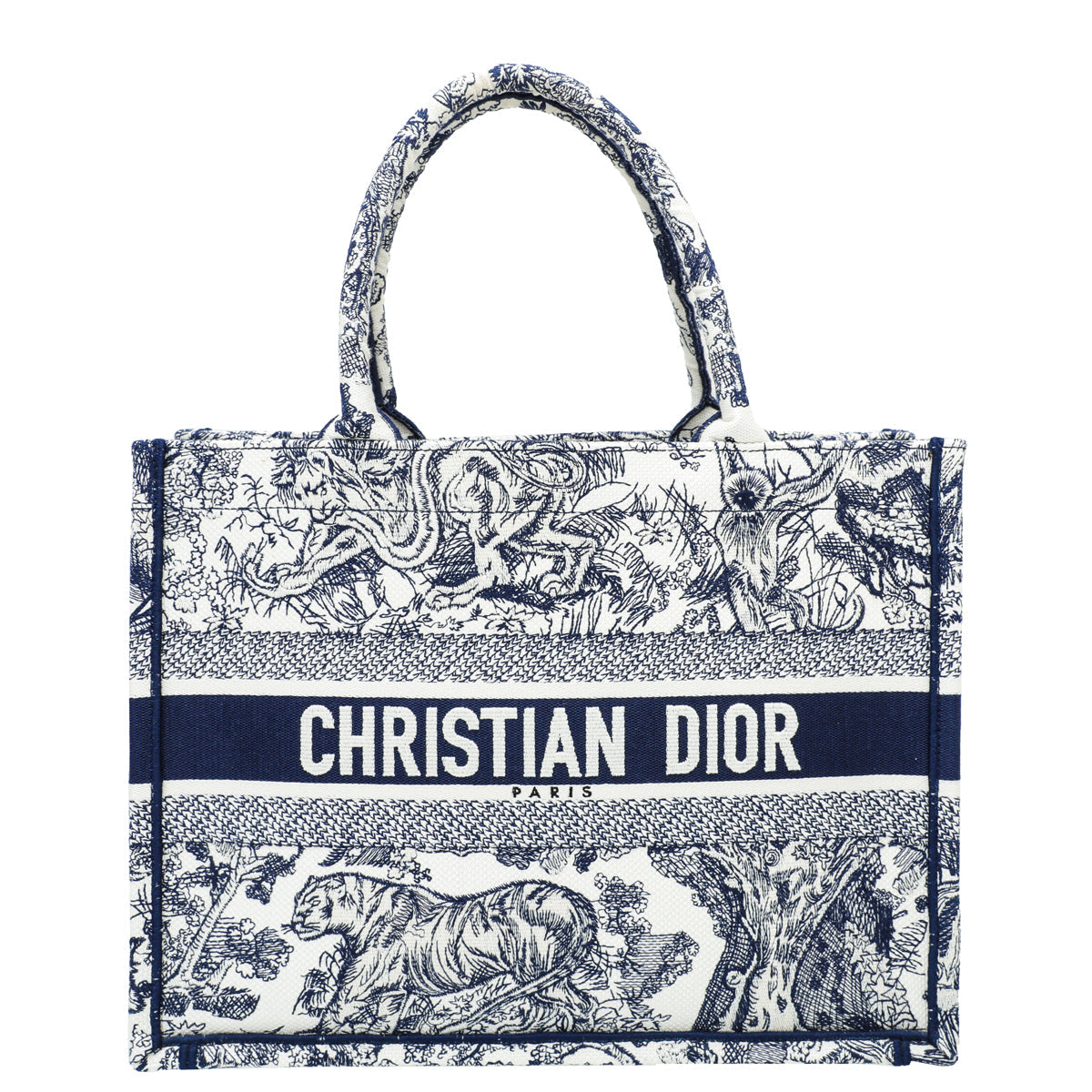 Dior Handbag Christian Bicolor Toile De Jouy Embroidery Book Medium Tote Bag