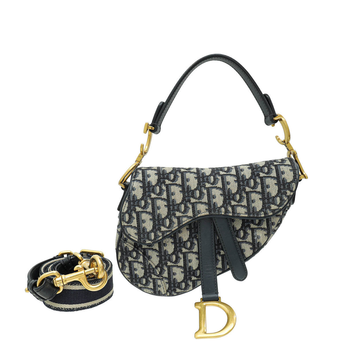 Dior Handbag Christian Oblique Saddle Bag W Adjustable Strap Blue Navy Mini Shoulder Bag