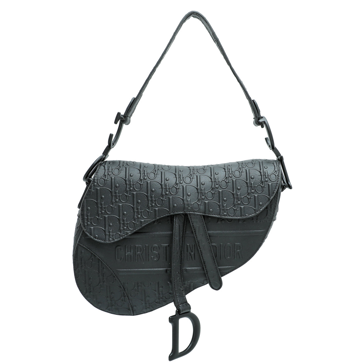 Dior Handbag Christian Oblique Saddle Bag Black Medium Embossed Shoulder Bag