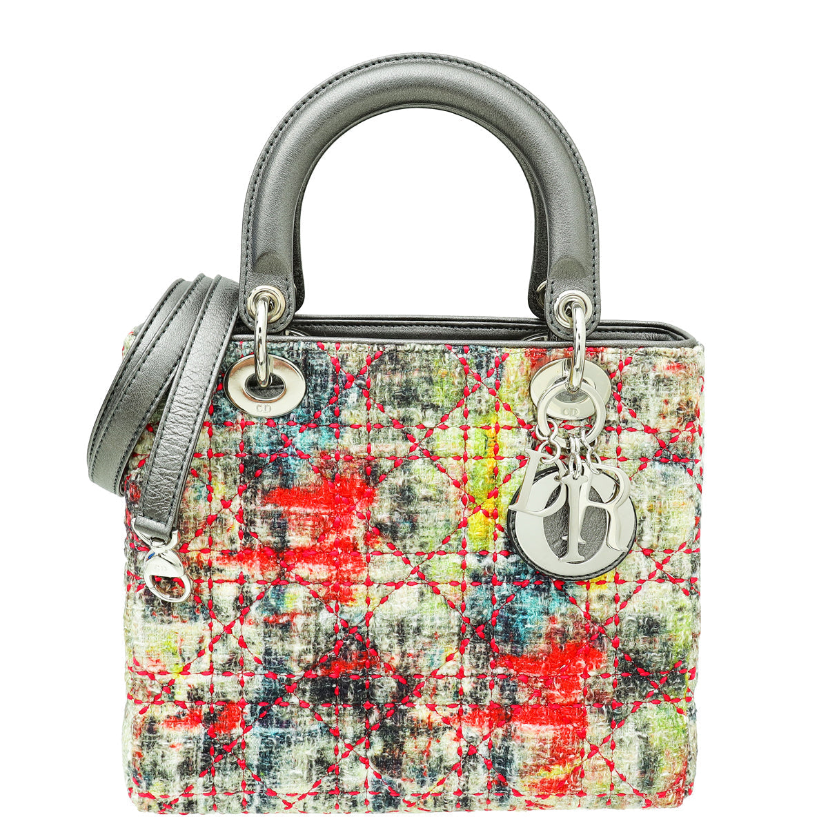 Dior Handbag Christian Tweed Wool Lady Bag Multicolor Medium Shoulder Bag