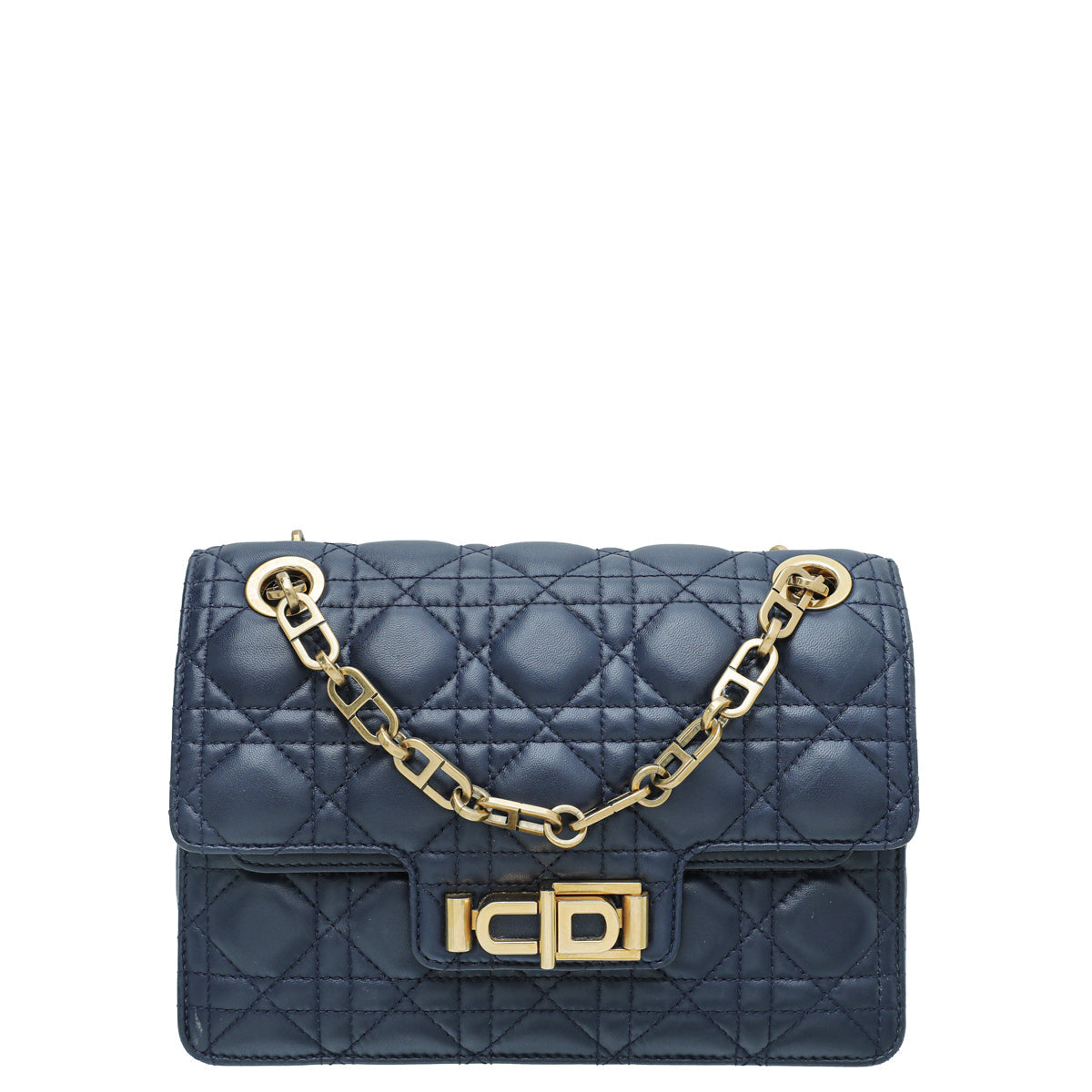 Dior Handbag Christian Miss Lined Bag Blue Navy Chain Shoulder Bag