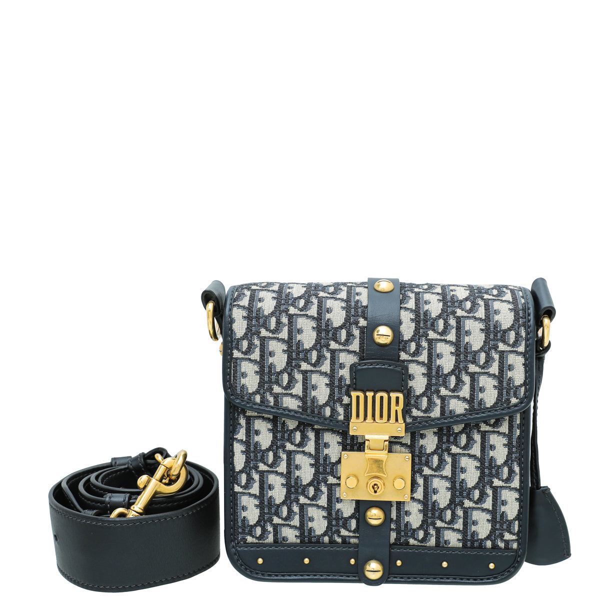 Dior Handbag Christian Oblique Studded Square addict Bag Blue Flap Shoulder Bag