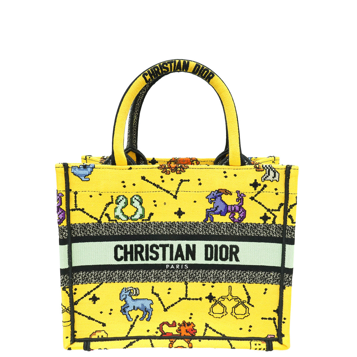 Dior Handbag Christian Pixel Zodiac Book Tote Bag Yellow Multicolor Small