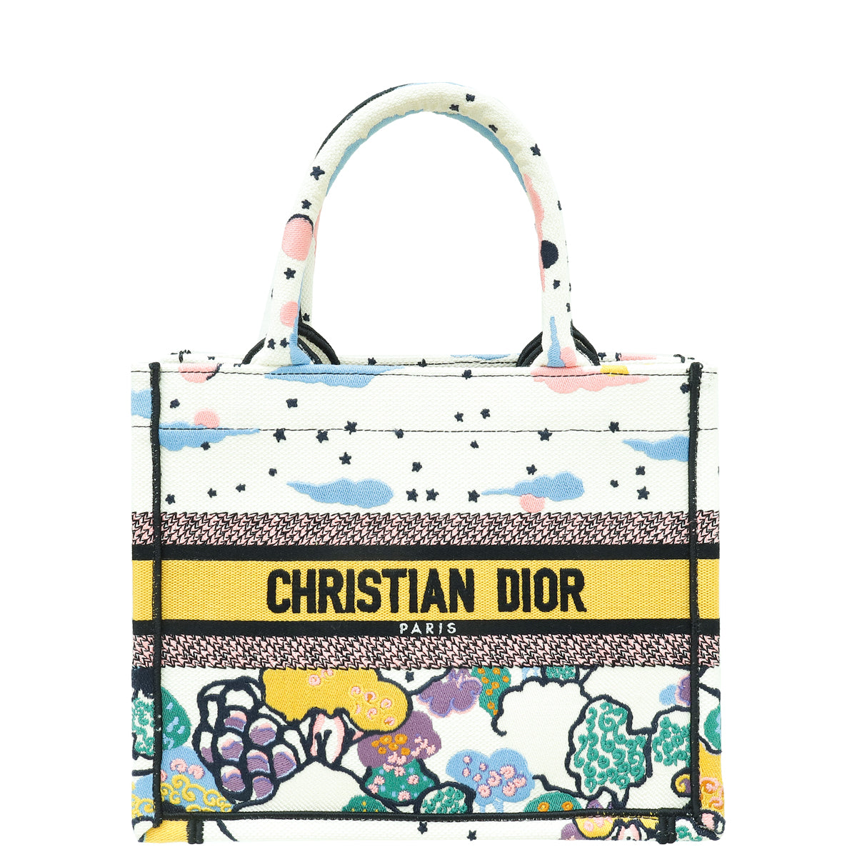 Dior Handbag Christian "Latte Ciel de Rêve Embroidery" Motif White Multicolor Tote Bag