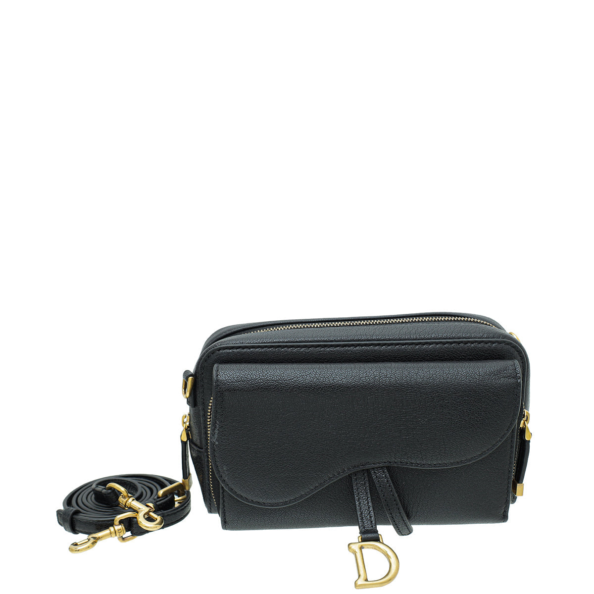 Dior Handbag Christian Goatskin Double Saddle Pouch Crossbody Bag Black