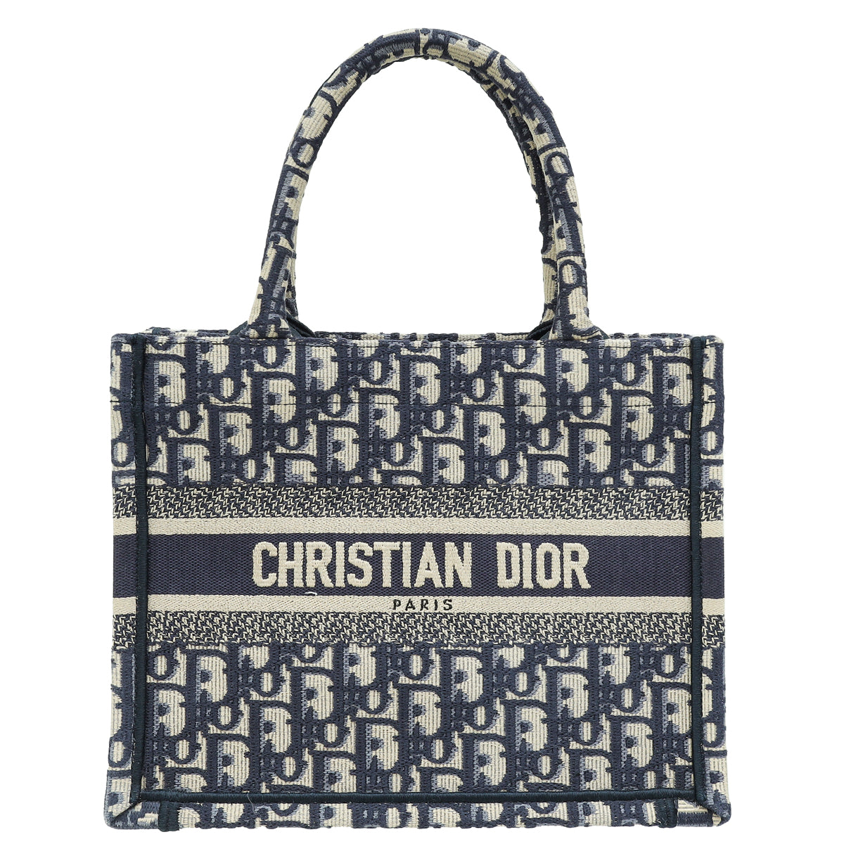 Dior Handbag Christian Oblique Book Tote Bag Blue Navy Small