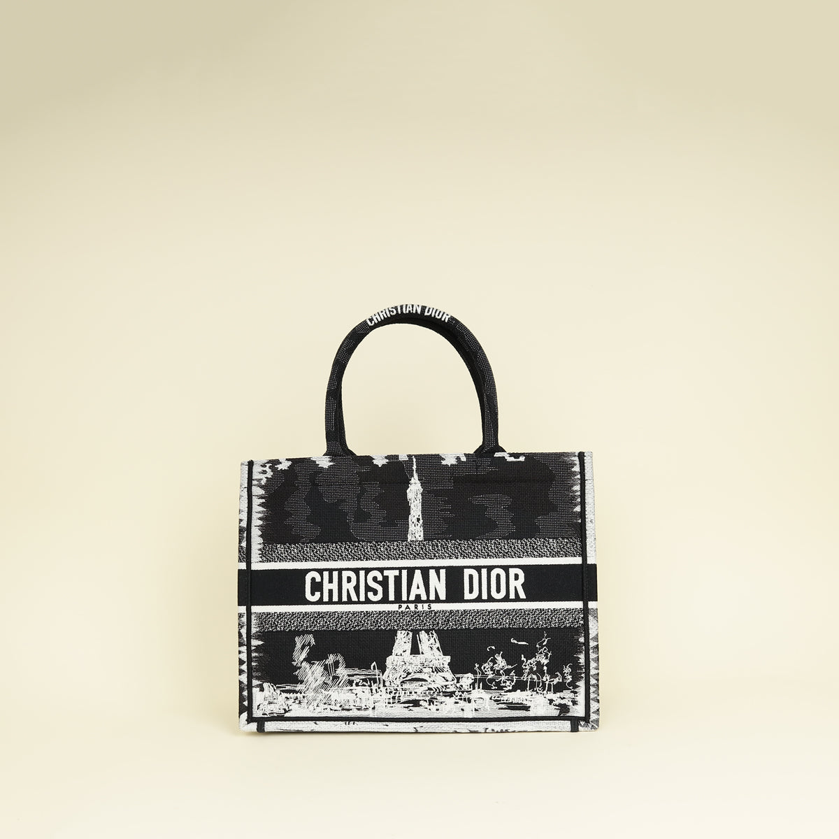 Dior Handbag Christian Paris w Eiffel Tower Book Tote Medium Embroidered Tote Bag